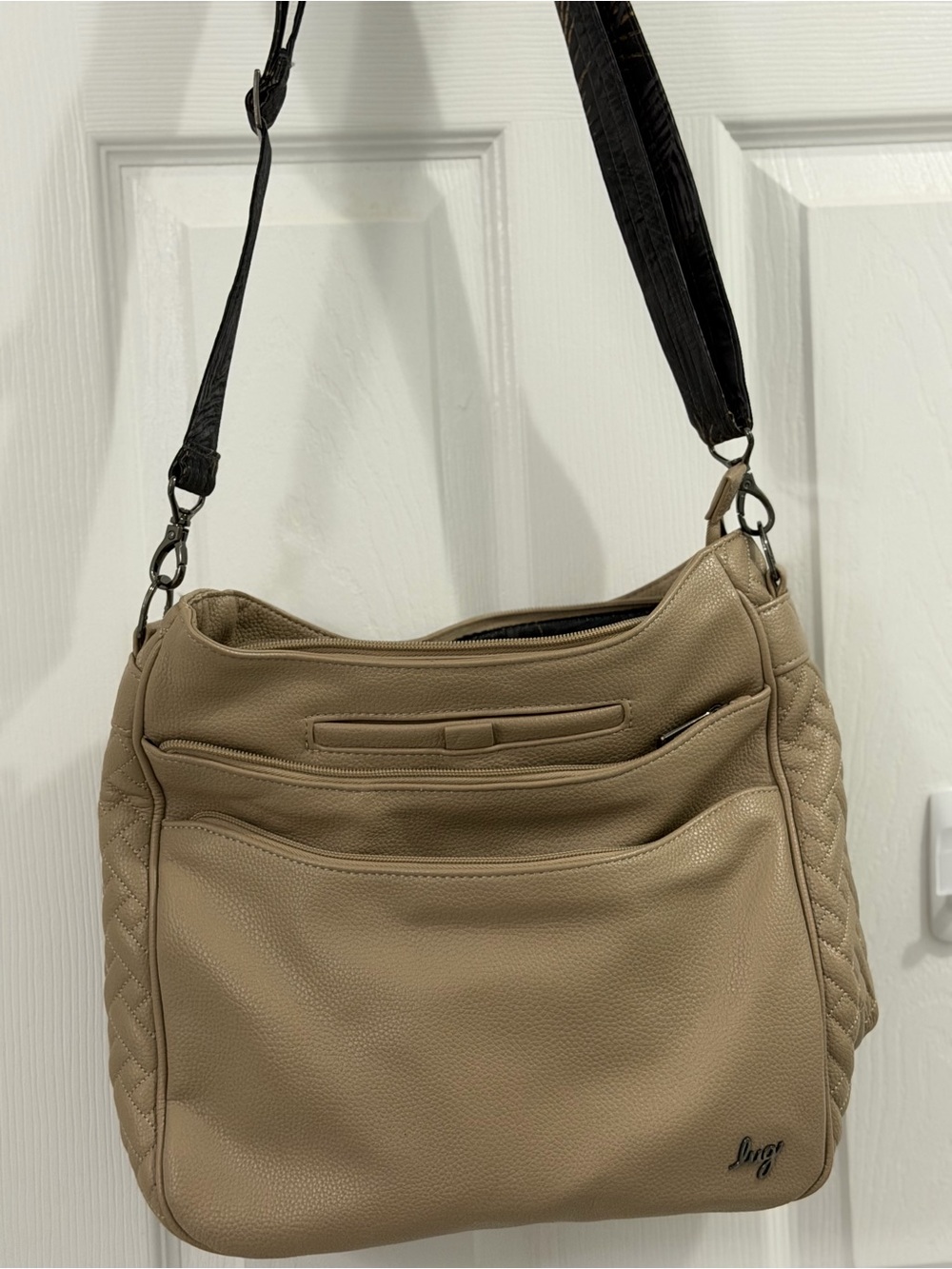 Lug Cable Car Shoulder Crossbody Bag with Black Strap
